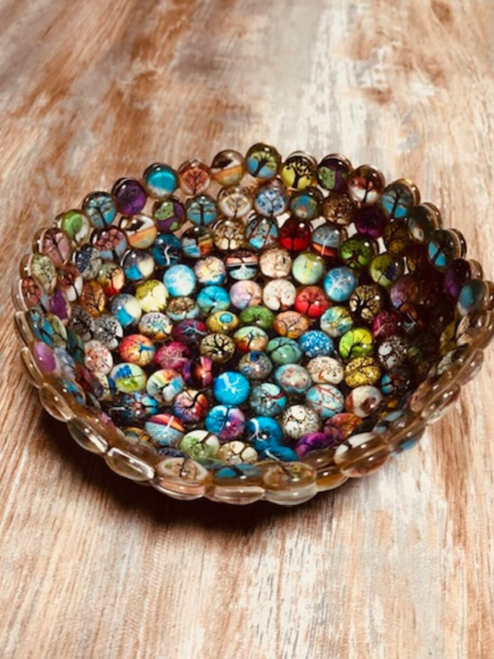 Handmade Vibrant Tree of Life Glass Cabochon Decorative Bowl